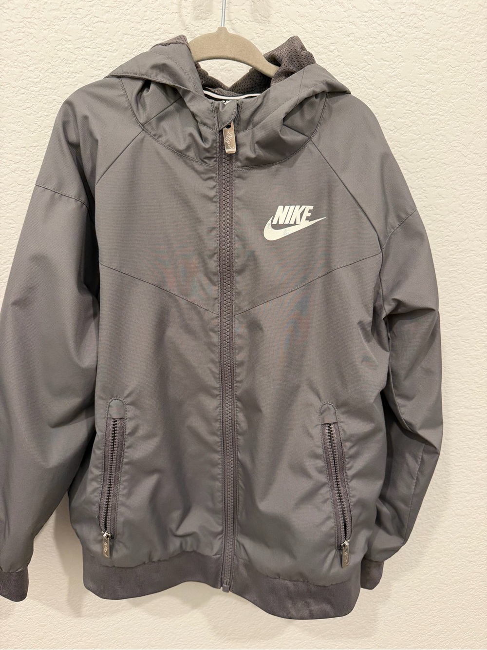 Nike Kids Hooded Gray Jacket with White Swoosh